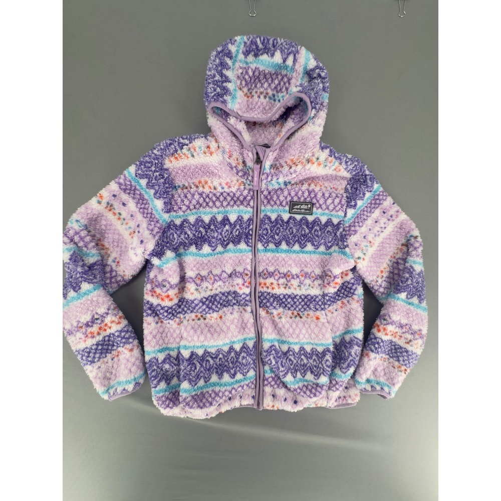 Eddie Bauer Kids Large 14/16 Purple Fair Isle Sherpa Fleece Full Zip Hoodie